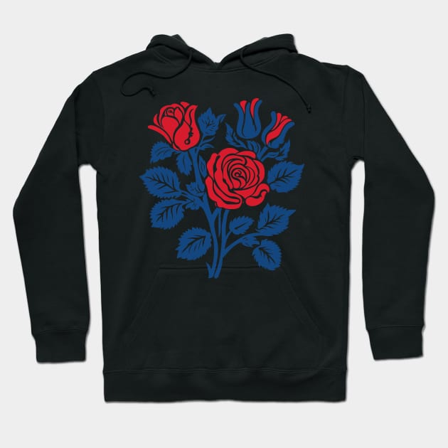 Red and blue roses block print Hoodie by craftydesigns